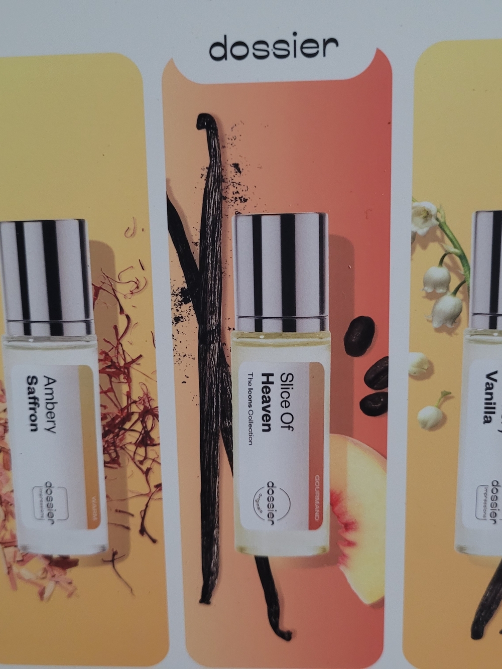 Dossier Perfume Sample Set – 3 Piece Fragrance Ambery Saffron, Slice Of Heaven